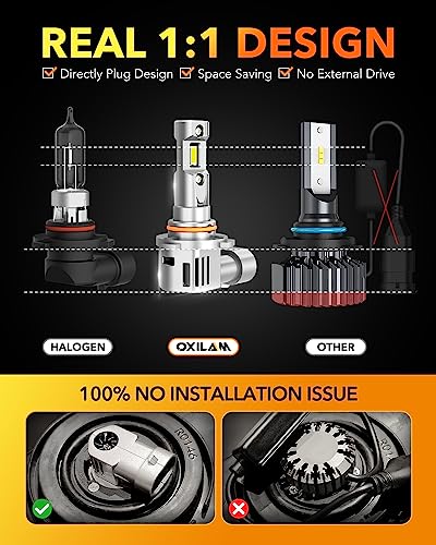 OXILAM Upgraded 9005 9006 LED Bulbs Combo, 600% Ultra Brighter, 1:1 Mini Size, 6500K Cool White, 9005/HB3 9006/HB4 Halogen Replacement, Canbus Ready, Pack of 4 - Image 5