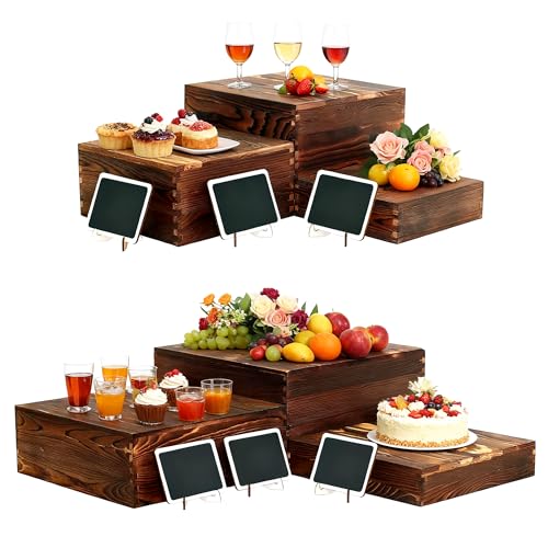 6 Pack Buffet Risers and Stands Dessert Table Display Set with Mini Signs