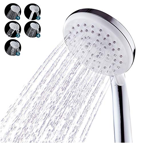 ADOVEL Pommeau de Douche, Douchette Douche Salle de Bain, Douchette à Main Universelle, 5 Modes de l'eau, Chrome Brillant, Technologie de balance de chaux autonettoyante