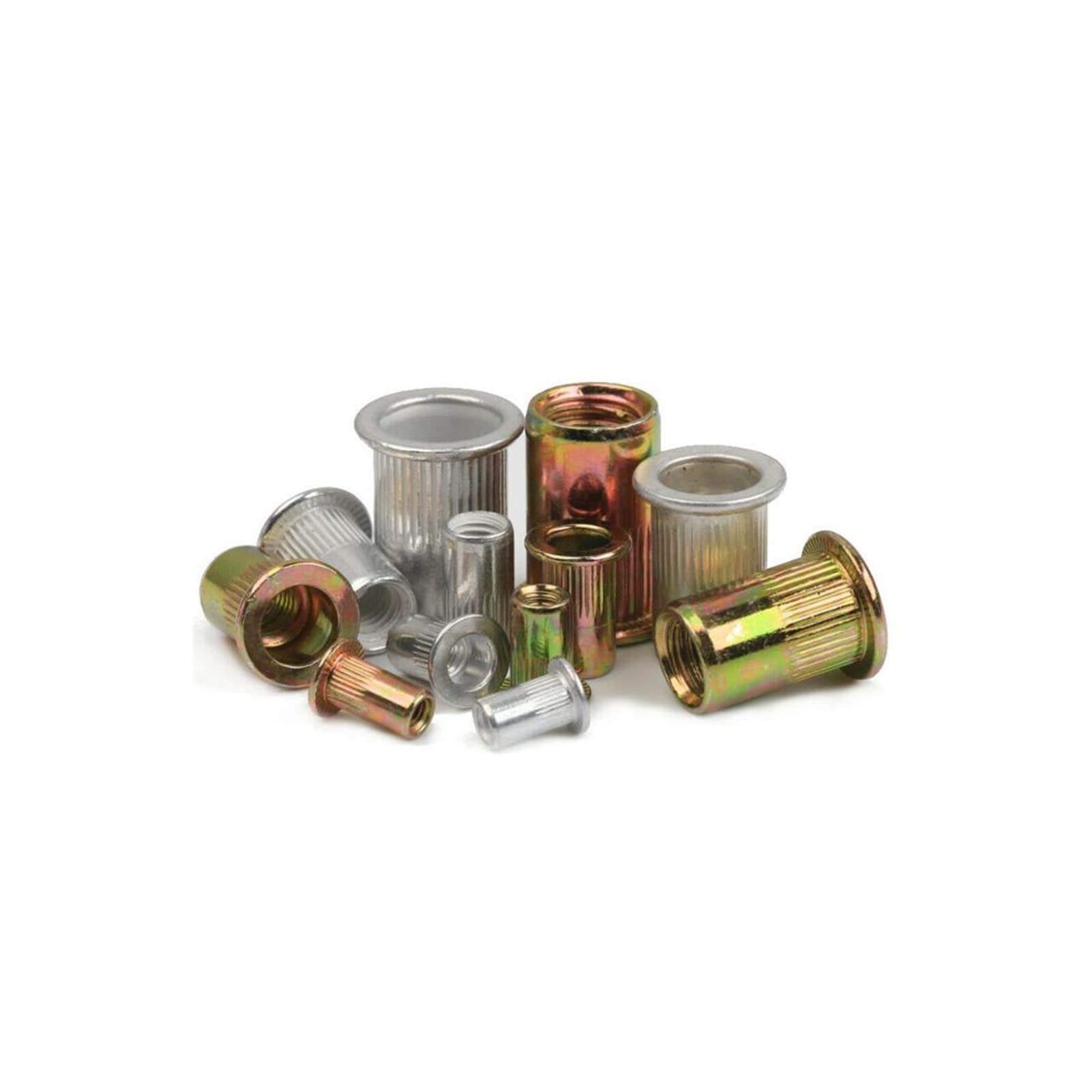 300pcs M3 M4 M5 M6 M8 M10 Set de tuercas de remache Nutserts chapado en zincs Inserto roscado Inserte tapa tapa de cabeza plana Tuercas de remache de acero al carbono