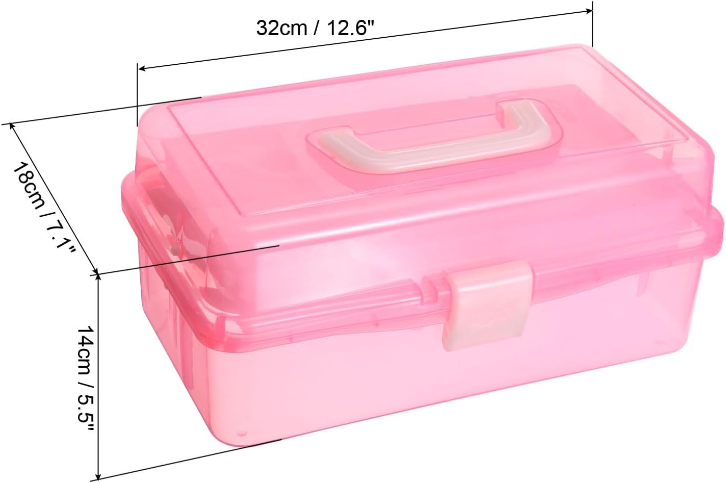 PATIKIL 12" Three-Layer Art Storage Box, Multifunctional Portable Tool Case Holder Container Organizer with Handle for Art Craft Cosmetic Home Travel, Pink