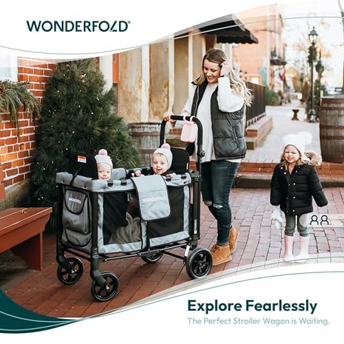 Image of WonderFold W2 Stroller Wagon, Steel Frame, 2 Seater, Gray