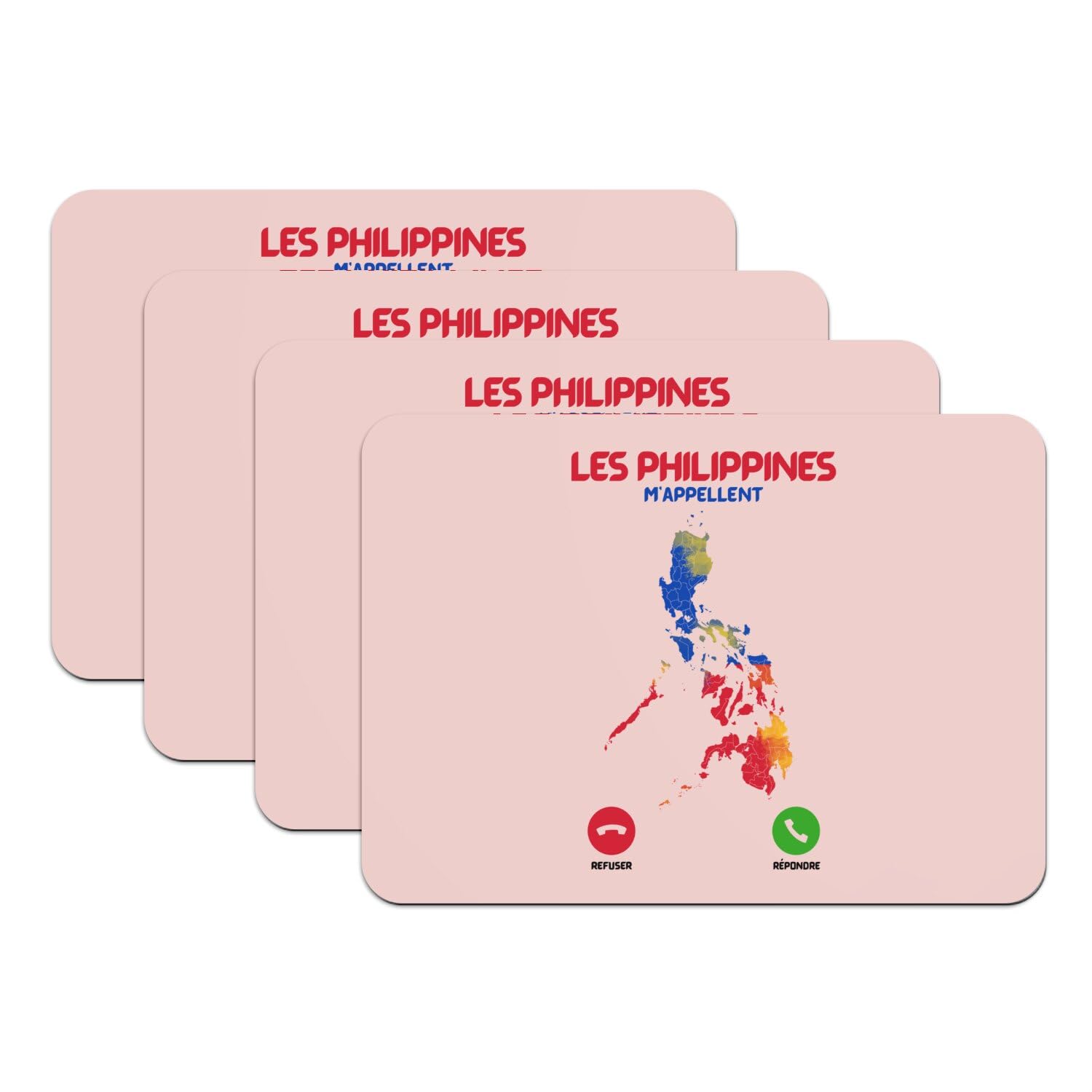 Set de table rose Philippines grand format en caoutchouc antidérapant x4
