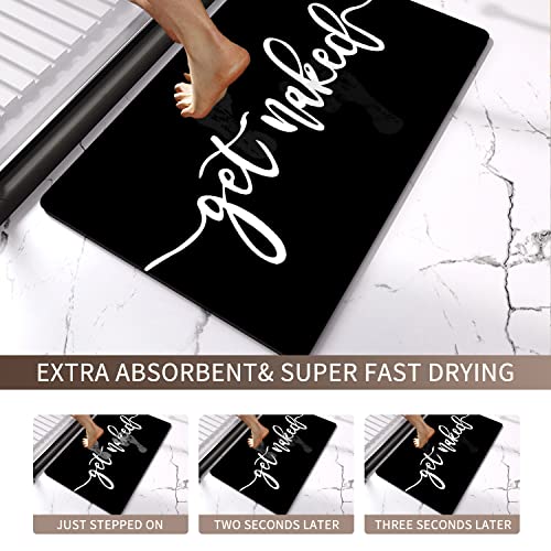 Image of MUGINYU Get Naked Bath Mat, Fun Modern Black and White Quick Dry Absorbent Non-Slip Bathroom Rugs Thin Fit Under Door Bathroom Floor Mats for Bathtub, Shower Room, Sink