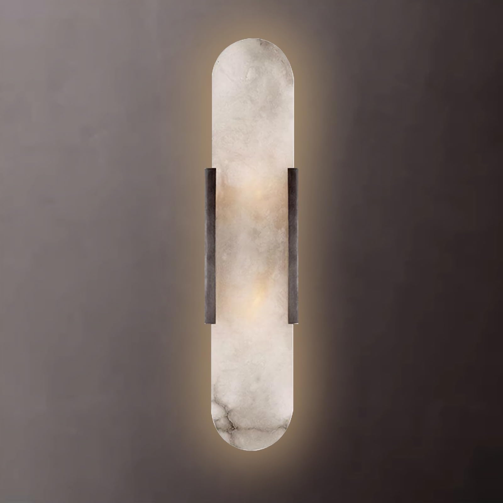 Wandlampe Innen Natürliche Marmor Wandleuchte 3000K Nordische Minimalistische Moderne G4 Wandlichter Mattes Eisengestell Wandbeleuchtung für Schlafzimmer Wohnzimmer Flur Treppe,Schwarz,35cm