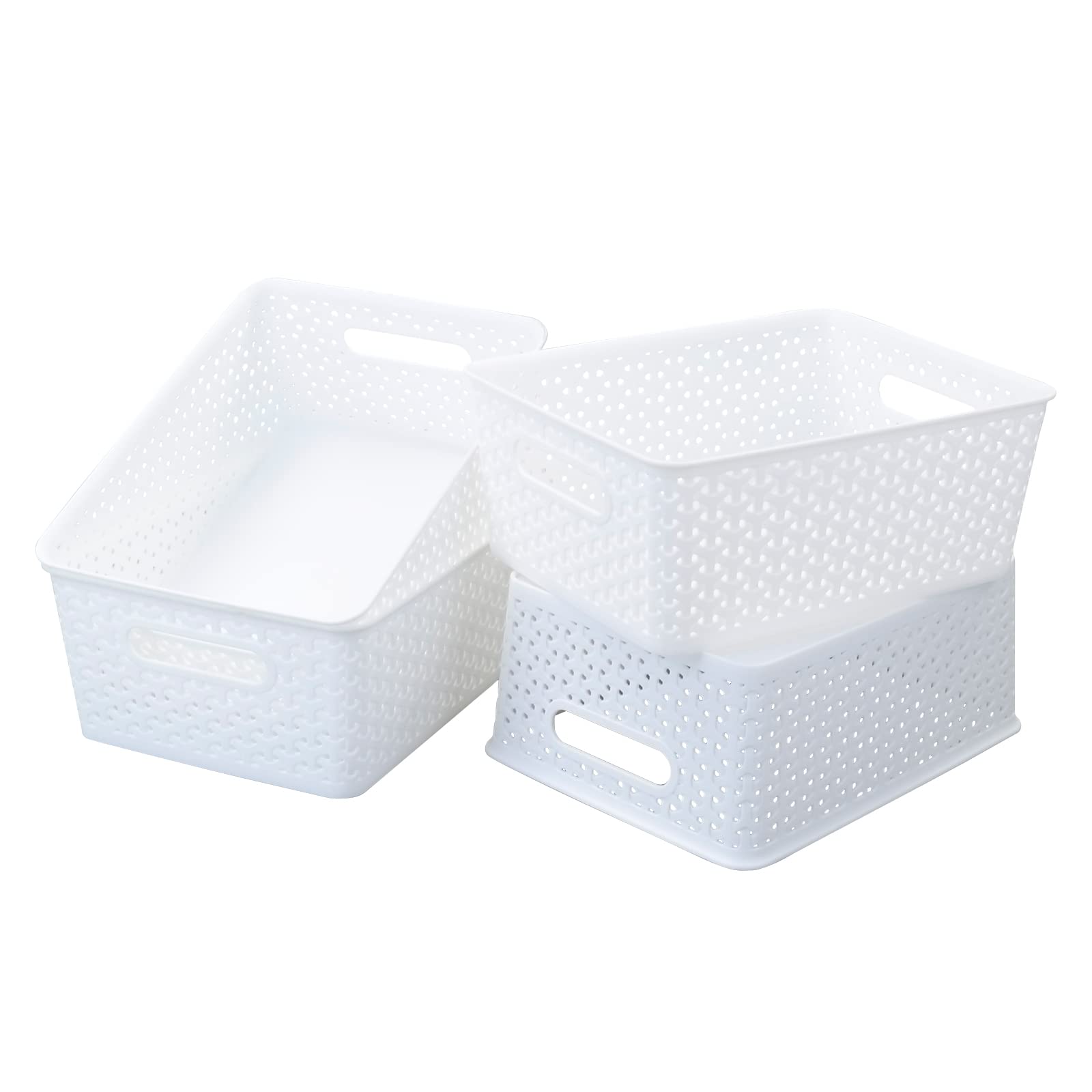 Gloreen White Plastic Basket, 8 Quart Weave Storage Baskets, 4 Packs