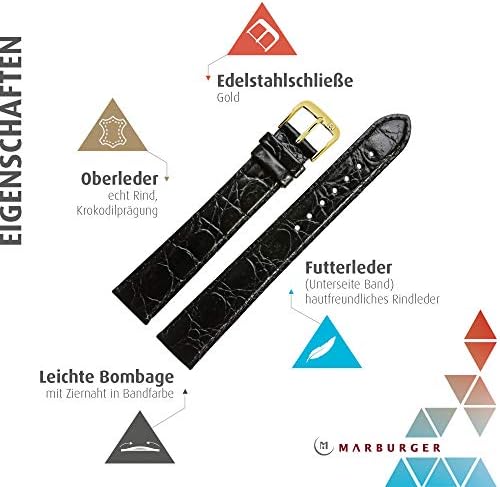 Marburger Uhrenarmband 12mm Kroko Leder - Mit Montage Werkzeug Set
