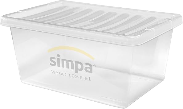 simpa 45 Litre 45L Stackable Plastic Storage Box with Clear Lids - 26cm H x 60cm L x 40cm W - Single Box