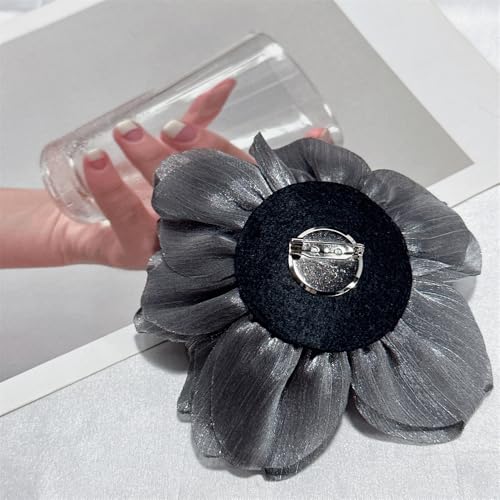 Image of Flash Camellia Flower Brooch Pin for Women Men Elegant Texture Fabric Dahlia Rose Floral Brooches Lapel Pins Dainty Wedding Holiday Party Costume Dress Accessories Jewelry