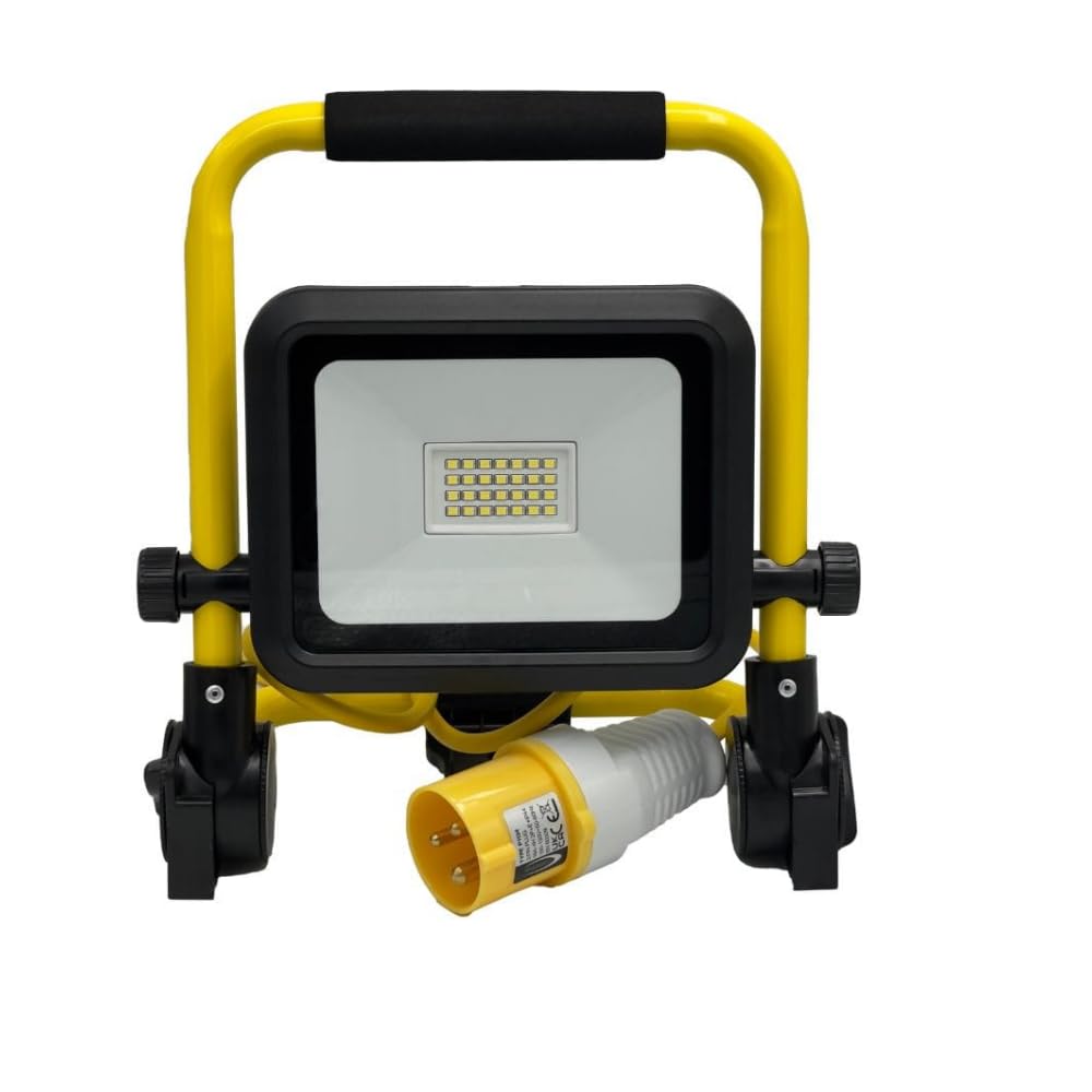 LED Work Light 110V Plug in Folding Flood Light IP54 Rated 20W Portable Stand Work Lights with 16 Amp Plug Floodlight for Job Site Lights, Construction Maintenance, Garage, Worksites