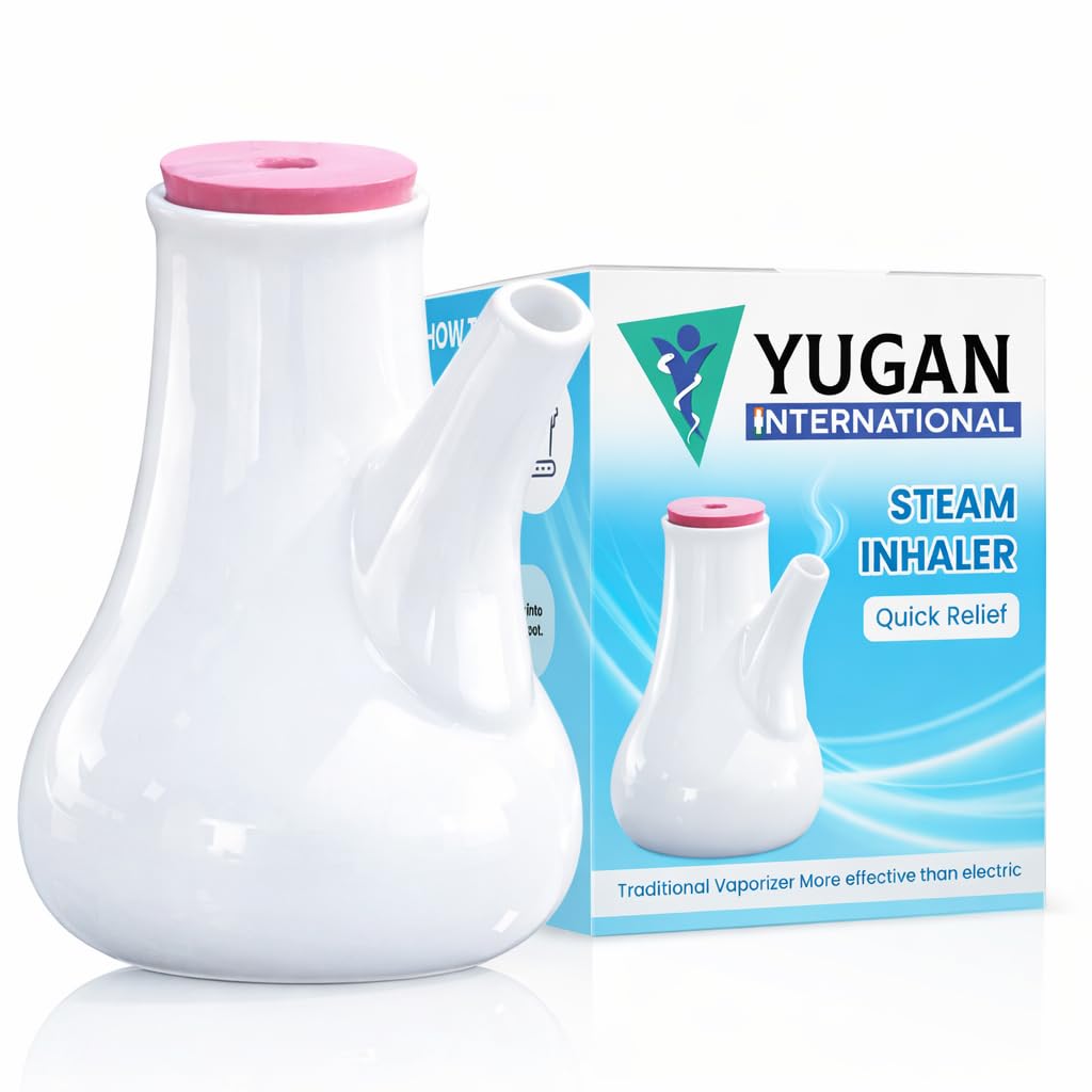 YUGAN Ceramic Steam Inhaler Pot for Cold, Cough & Sinus Relief, Manual Vaporizer, Nelson Inhaler, Non Electric, White, Made in India