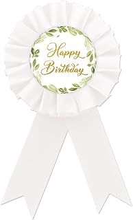 White Happy Birthday Tinplate Badge Pin, White & Gold Rosette Button for Boys and Girls, Happy 21st/30th/40th/50th Birthday Award Badge Pin, Funny Birthday Party Decorations, tinplate, rosstte