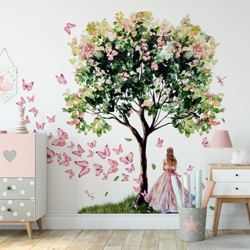 Vinilos decorativos de árbol floral para pared niña mariposa miniatura 3