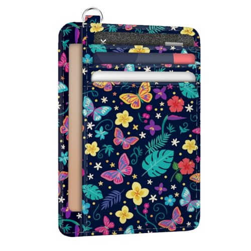 peacoblue Credit Card Holder for Women - Butterflies with Floral Patterns PU Leather Slim Wallet with ID Window, 6 Card Slots, and Cash Pocket - Perfect for Travel and Gifts