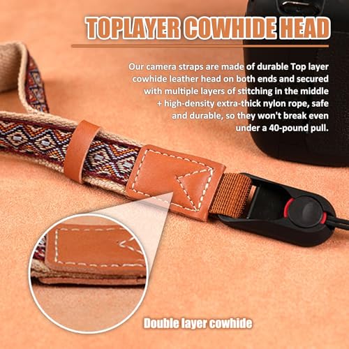Correa de muñeca para cámara de estilo étnico con 30 cm de longitud y costuras fuertes 7