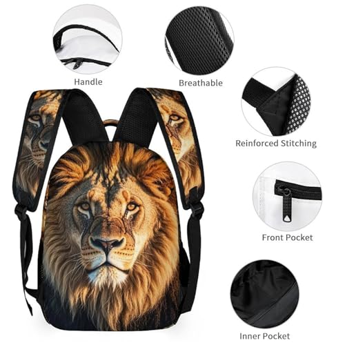 3-in-1 Backpack Set with Lunch Bag & Pencil Case, A Lion Backpack with Front Pocket, Insulated Lunch Tote, Large Capacity Pencil Pouch3