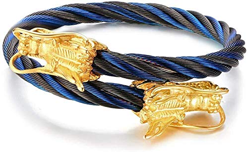 Preisvergleich Produktbild LEYOUDIAN Edelstahl Zweifarbige Twisted-Kabel-Draht-Double Dragon-Kopf-Verpackungs-justierbares Armband-Armbänder for Männer (Color : Black+Blue)