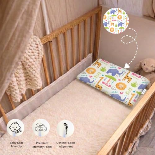 Image of Premium Memory Foam Toddler Thin Pillow | Head, Neck & Back Support | Washable Removable Cover | Ideal for Sleeping, Reading & Resting | Age 2 to 9 Year | 18.5x12.5x2.5in | Animal Print