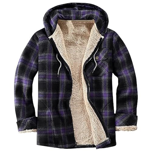 Fleece Jacket Women Fleece Lined Warm Zip Up Hoodie Fall Winter Drawstring Plaid Hooded Jackets Coat with Pockets