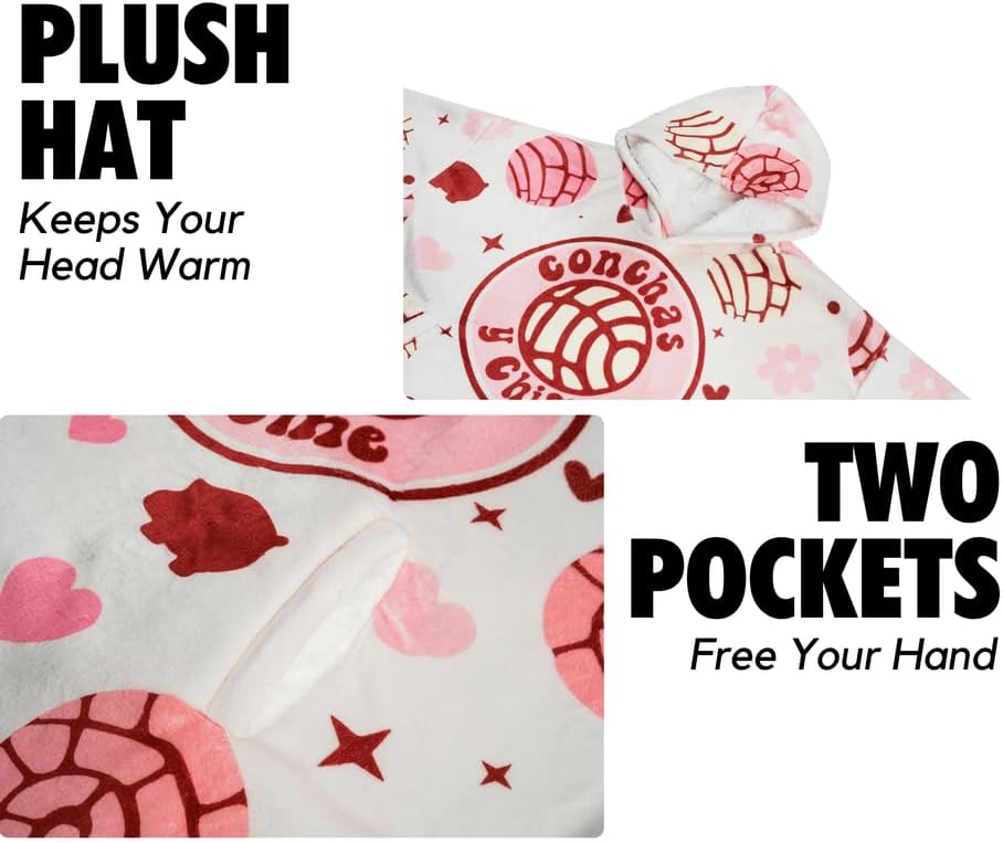 Conchas Gifts, Concha Wearable Flannel Blanket Hoodie, Super Soft Warm Cozy with Giant Pocket, Funny Gifts for Women on Birthday and Christmas - One Size Fits Most