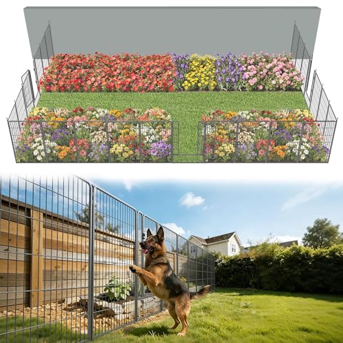 Image of FXW Garden Fence Outdoor for the Yard - 45in(H) x 54.7ft(L) Heavy Duty Metal Animal Barrier for Dog, No Dig Decorative Dog Fence, 24 Panels, Silver