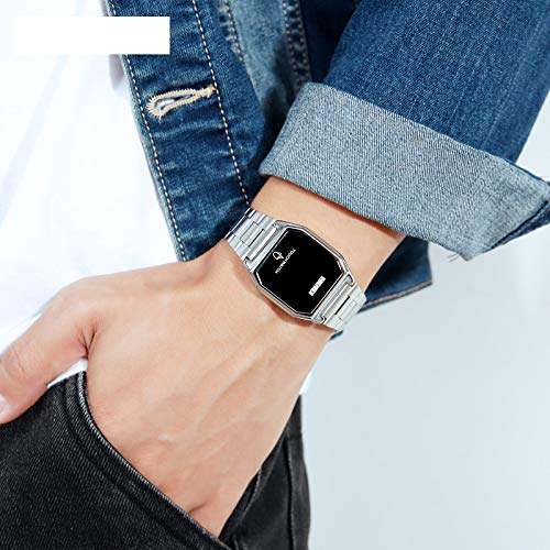 Pasoy Mens Boys Women Touch Screen Digital Led Watch Backlight Stainless Steel Bracelet Square Waterproof Sport Watch #TOP5