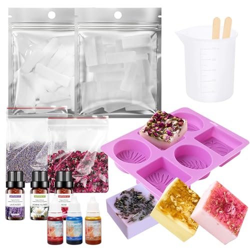 AllisWay Kit para Hacer Jabones Artesanales, Kit Manualidades Adultos, Contiene Base de Jabón, Esencia de Color, Aceite Aromático, Moldes para Jabones Artesanales, etc., se Puede Regalar