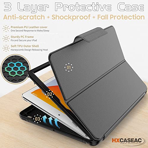 Cover For Ipad 9Th/8Th/7Th Generation With Pencil Holder [Auto Wake/Sleep] Card Slot [Multi-Angle Viewing Stand], Hxcaseac Ipad 9/8/7 Generation Smart Cover Shockproof Folio Case For Ipad 10.2", Black #TOP2