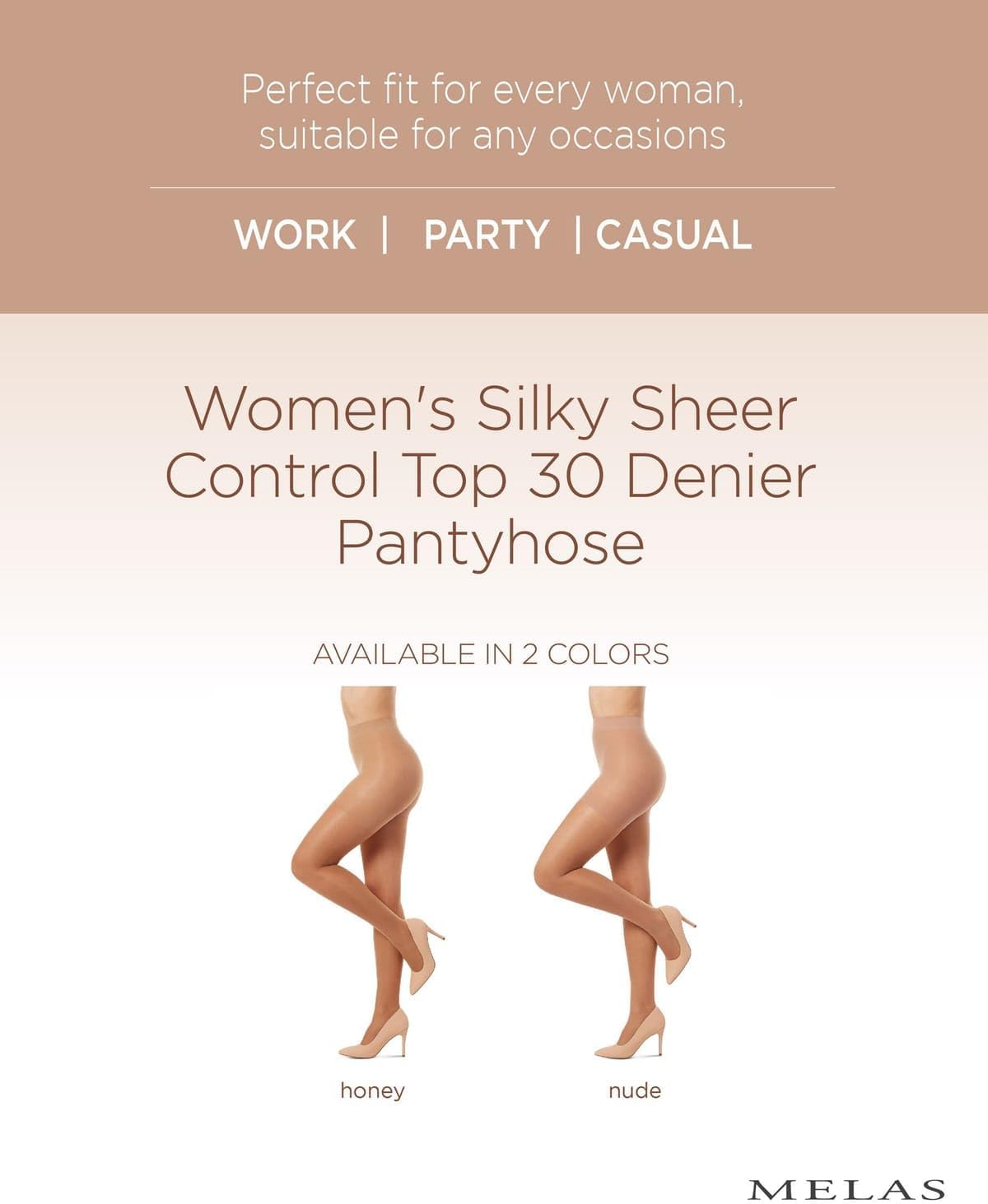 Melas Women's Silky Sheer Control 30 Pantyhose