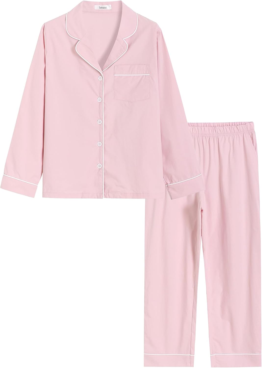 Latuza Women's Petite Length Pajamas Set Long Sleeve Button Down Pjs