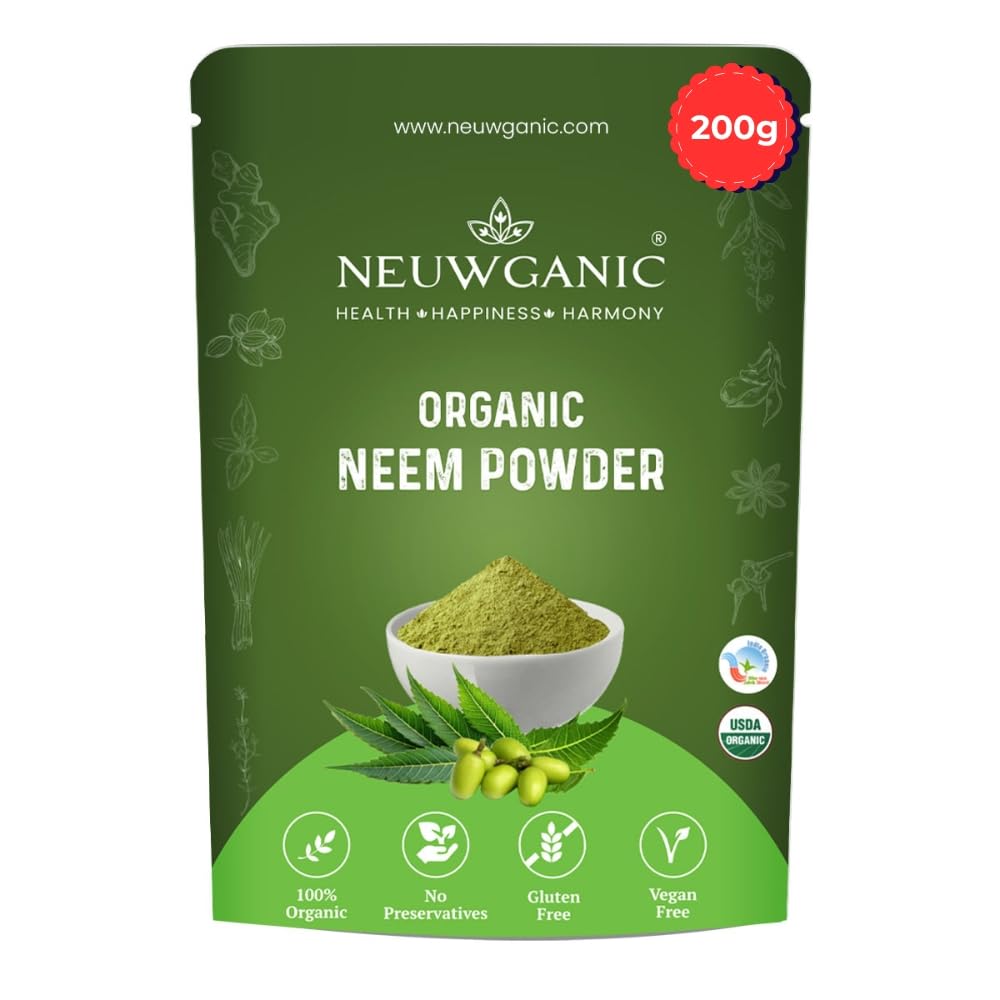 Neuwganic - Organic Neem Leaf Powder - Neem Powder for Face Pack, Eating, Hair & Skin Care - 200 Gm - Pack of 1