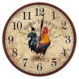 Hahn-Uhr Huhn Holz Wanduhr Küchenuhr Guten Morgen Rustikaler Cock Holz Wanduhren Batteriebetrieben 15 Zoll Leise Nicht Tickend Französisch Retro Home Decor für Schlafzimmer Wohnzimmer Büro