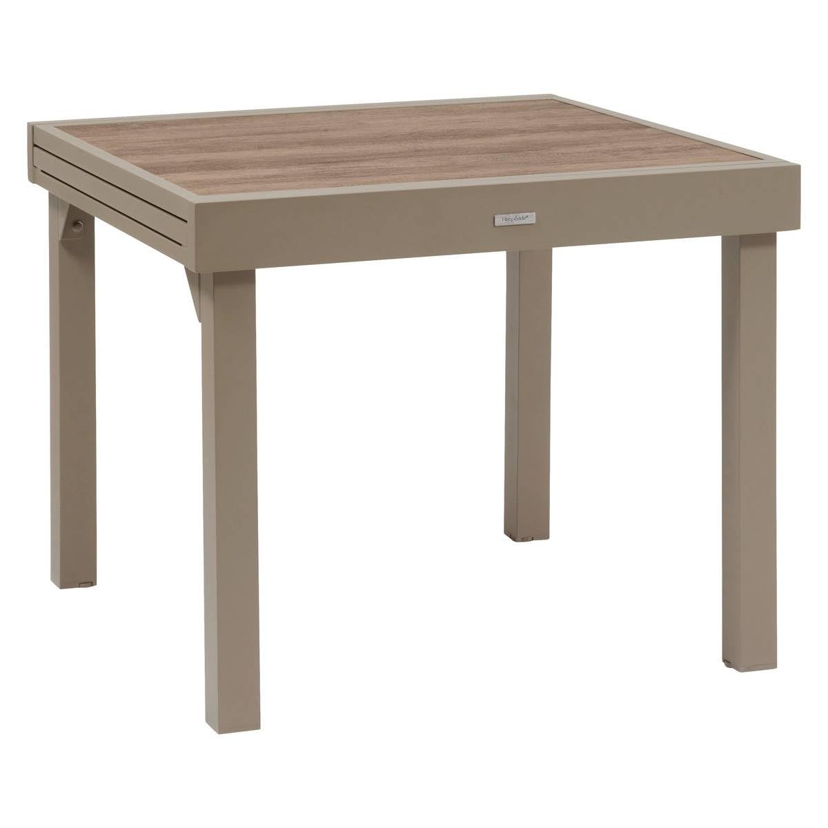 Hespéride - Table de Jardin Extensible Piazza Café - 8 Places - Aluminium Traité Epoxy Antirouille - Plateau Verre Trempé Effet Bois - Meuble d'Extérieur à Rallonge Coulissante