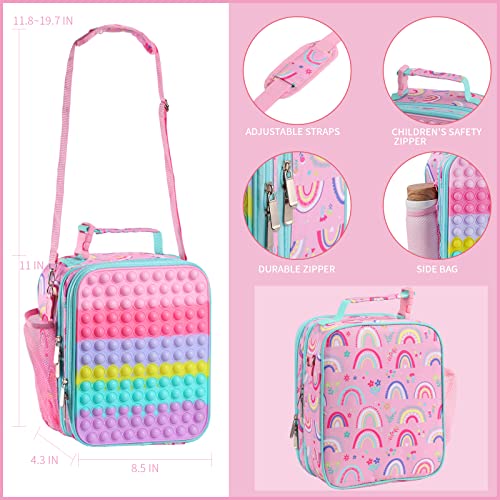 Woosir Lunch Box For Kids Girls Pop Insulated Lunch Bag For Girls Pink Cute Lunch Tote Bag Box Fidget Toys Leakproof With Removable Shoulder Strap For Picnic Travel Camping #TOP1