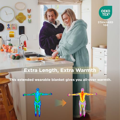 Bedsure Sherpa Wearable Blanket Hoodie — Oversized Adult, Light Green — view 4