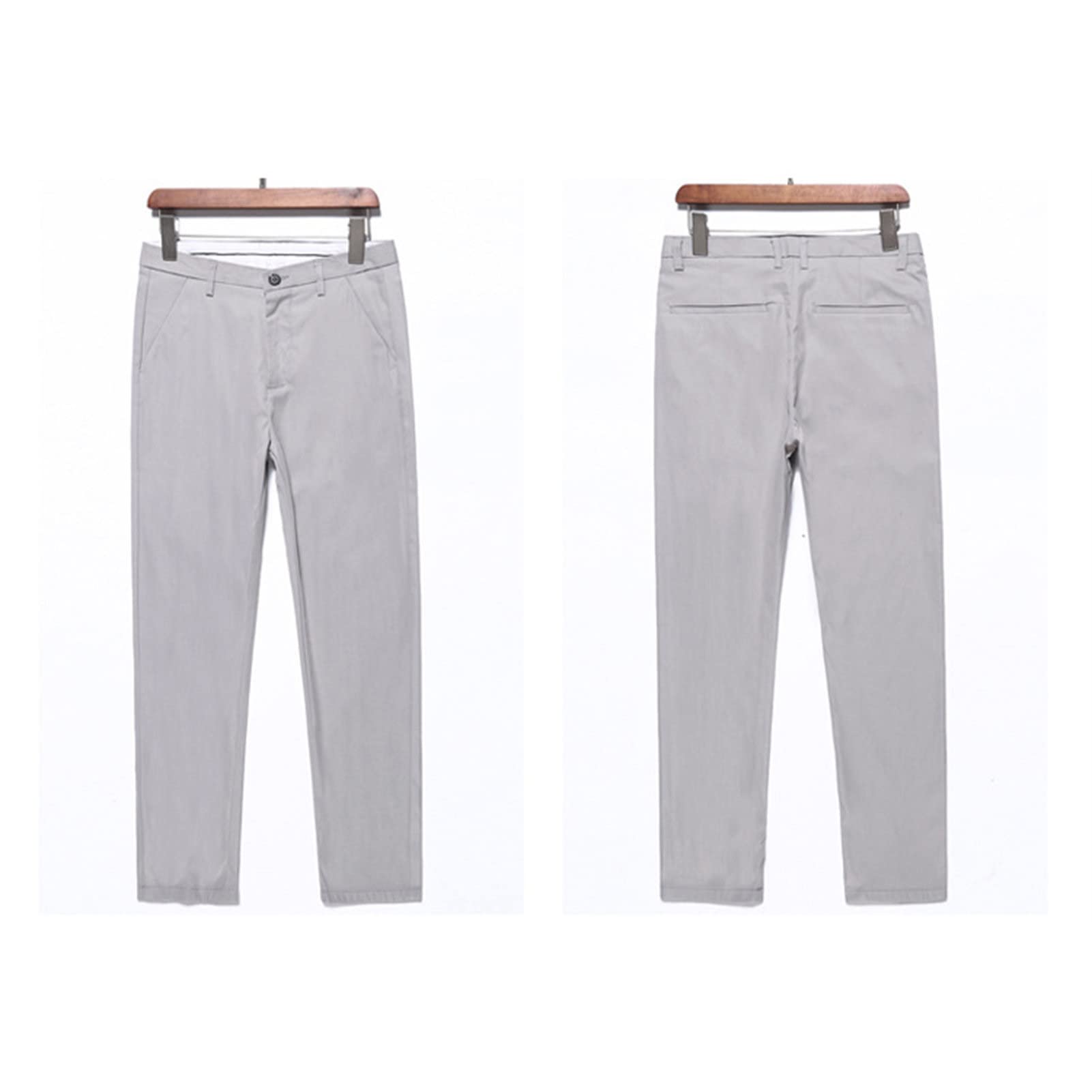 Men Classic Business Comfort Pant Straight Leg Flat Front Tapered Suit Pant Ultra Lightweight Solid Color Trousers (Light Grey,32)