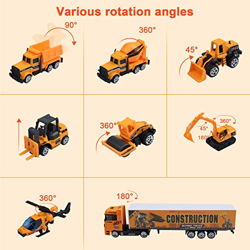 8 In 1 Construction Vehicles Toys Set With 31.5*23.6 Inch Play Mat 8 Mini Sturdy Engineering Trucks Toys Construction Traffic Sign Set For Toddlers Boys 3 4 5 6 7 Years Old Gifts Presents #TOP4