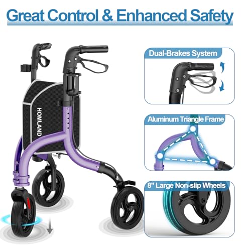 Image of HOMLAND Foldable 3 Wheel Walkers for Seniors, 10.4 lbs