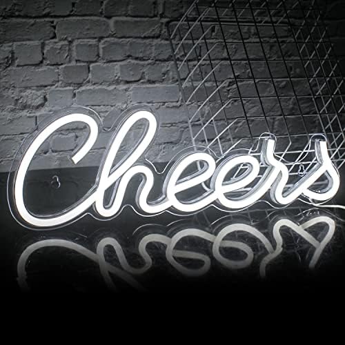 SIGNSHIP Cheers Neon Light White Led Neon Sign, USB Powered Letter Cheers Neon Sign Art Wall Decoration for Bedroom Birthday Party Graduation Party Wedding Christmas Bar Gift