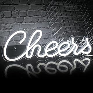 SIGNSHIP Cheers Neon Light White Led Neon Sign, USB Powered Letter Cheers Neon Sign Art Wall Decoration for Bedroom Birthday Party Graduation Party Wedding Christmas Bar Gift