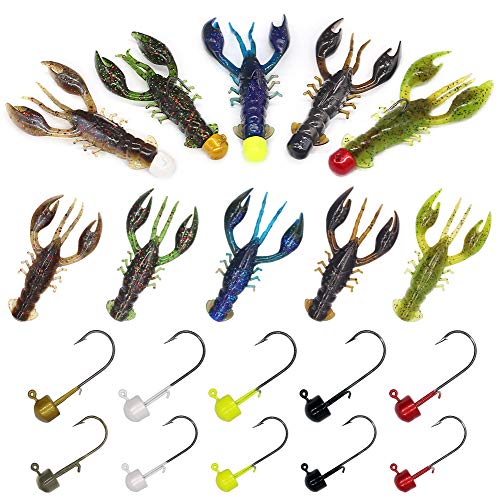 Ned-Rig-Baits-Kit-35 Piece-Crawfish-Bass-Soft-Plastic-Fishing-Lures with Finesse Shroom Jig Head 2.5 inch