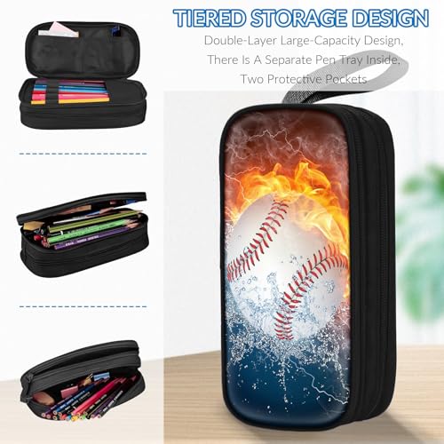 Image of TILYTADLY Large Pencil Case for Boys - Baseball Boys Pencil Pouch with Zipper Compartments - Big Capacity Pen Box Pen Bag Organizer with Keychain for Kids Teens School