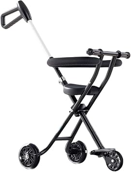 Childrens Stroller, Outdoor Stroller, Foldable, Easy to Carry Adjustable handle height, brakes, comfortable breathable seat, cart is lightweight and compact black tricycle with guard rails