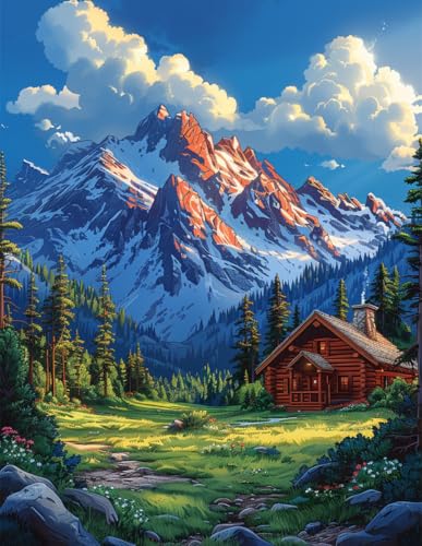 Image of 14ct Cross Stitch Printed Stamped Kits for Beginners Adults Mountain Trees House Counted Cross Stitch Pattern Needlepoint kit (Mountain 2)