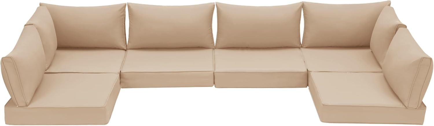 Replacement Cushions for Patio Furniture, Outdoor Cushions for 7 Pieces Sectional Rattan Patio Conversation Set,4 INCH Outdoor Sofa Cushions, Khaki（Include Covers and Insert Cushions）