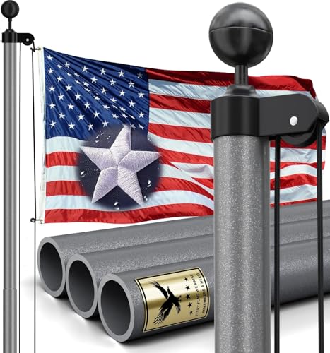 30FT Heavy Duty Flag Pole Kit Real 11 Gauge Aluminum 2.4 Large Bottom Tube True Glory Edition In Ground Flagpole for Outside House Residential & Commercial Gift Box Packaging-120MPH Wind Tested