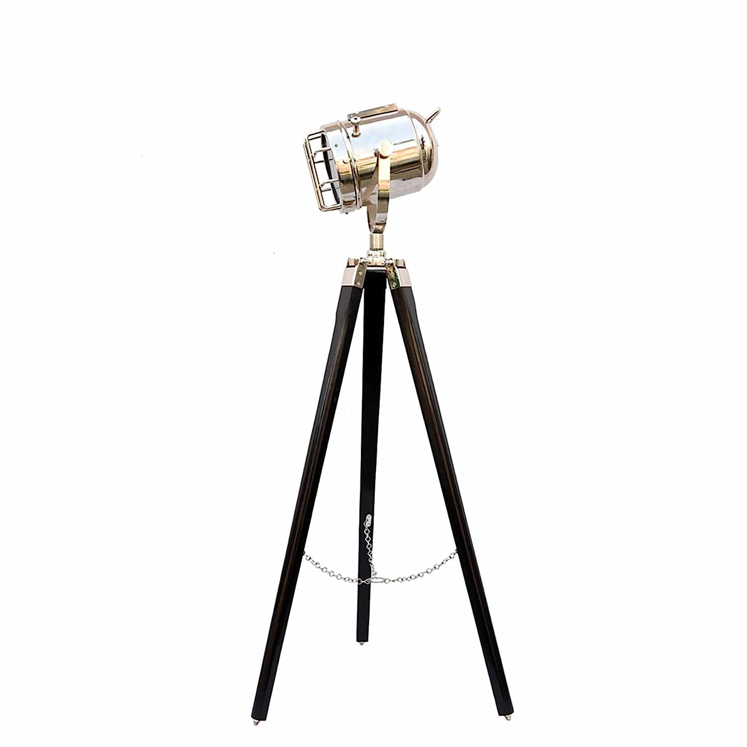 Handmade Black Wooden Retro Tripod Studio Floor Lamp with Chrome Finish | Adjustable Cylindrical Shape Spotlight Searchlight for Bedroom, Living Room, Drawing Room & Office Decor-image-30