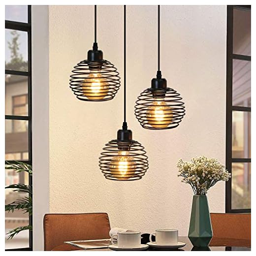 ZMH Lamparas de Techo Retro Lámpara Colgante Vintage - Negra E27 Iluminación Colgante con 3 Metal Jaulas Industrial Diseño - 120CM Cable Orientable Lámpara de Mesa de Comedor (No Incluye Bombilla)