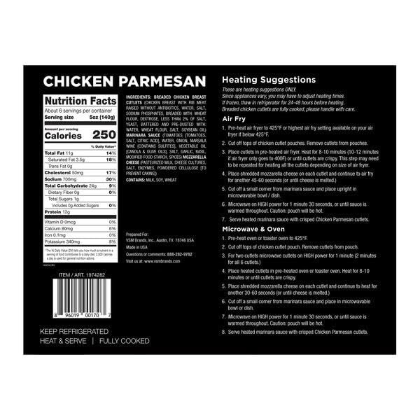 Breaded Chicken Parmesan, 5 Pre-Breaded Chicken Cutlets with Rib Meat, Marinara Sauce and Cheese. Made in USA. [ 32 oz, 2 lb ]