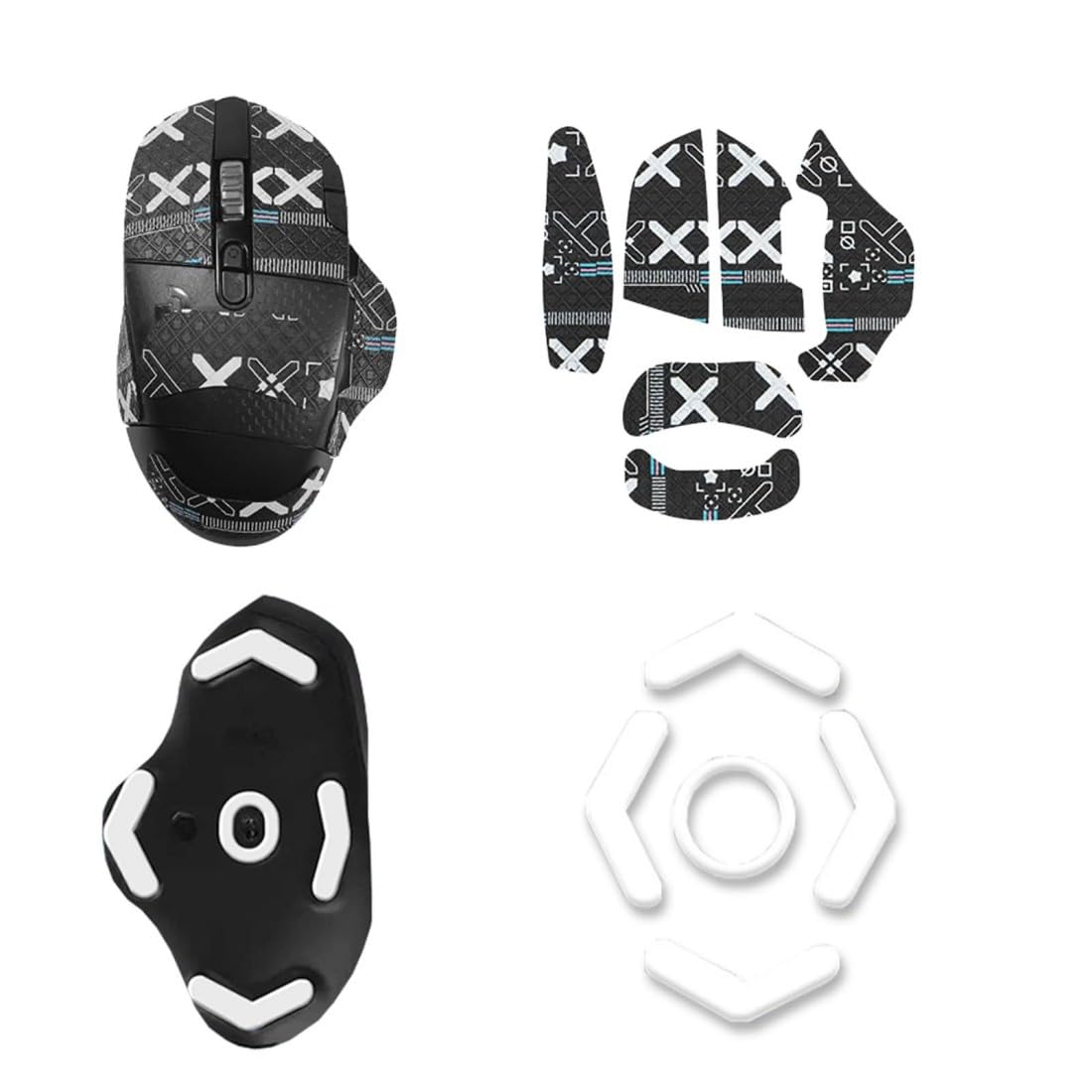 Mouse Grip Tape, High Performance Universal Non-Slip for Logitech G604, Pre-Pressurized to Absorb Sweat, (Foot pad + Black Mouse Grip Tape)